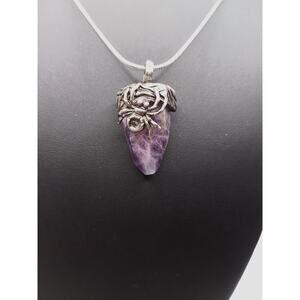 Stainless Steel Spider Pendant Necklace with Amethyst Point 18"